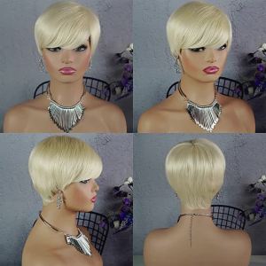 100% Human Hair Wig Full Machine Wig Short Hair Wig Cheap Human Hair Wigs For Woman Short Pixie Human Hair Wigs 613