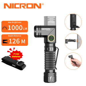 Nicron Rechargeable Flashlights L74 / B74pro 1000 lumens Small Flashlight 126 meters Beam Distance/IP65 Waterproof Flashlight Torch Dual Fuel 14500 & AA Flashlight For Outdoor Camping Hiking Emergency (Green/Black/Blue)