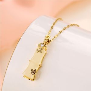 节节高升竹节正品吊坠仿绿玉髓玉竹项链设计锁骨奢小众高级毛衣链Genuine pendant with high rise bamboo joints imitating green jadeite and jade bamboo necklace design collarbone luxury niche high-end sweater chain