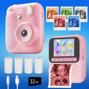 Color Printing Camera Kids Instant Camera 1080P Thermal Print Toys Camera Print Photo Video Games Music Children Gift 32GB