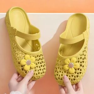 Free Shipping EVA Toe-Cap Sandals For Women Summer Outdoor Wear 2026 New Style Mesh Slip-On Soft Sole Breathable Hollowed-Out Half-Slipper