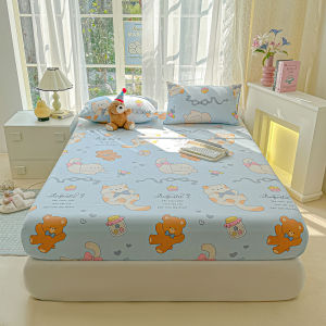Cadar Tilam Alls Wonderland Rabbit Bedsheet Washed Cotton Full Wrapped Bed Sheet Single/Queen/King Fitted Sheet