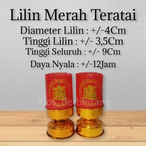 Lilin Mika Merah 12 Jam Lilin Sembahyang Kaki Emas 1 Set