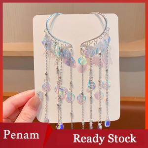 [PAM] Cartoon Girls Hair Clip Children Mermaid Princess Fringe Pink Purple Bow Forehead Chain Hairpin Fairy Earhook Accessories