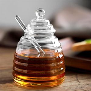 HJKL Trong suốt Nồi mật ong Tổ ong Với cái nạo và nắp Hộp đựng mật ong Nhà bếp Thủy tinh Chai Mật Ong Dành cho tiệc cưới văn phòng nhà bếp