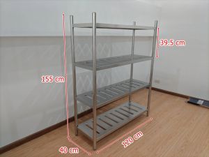 ชั้นวาง ชั้นวางของ สแตนเลส304 ชั้นวางของสแตนเลสเจาะร่อง 4 ชั้นวาง ชั้นวางของครัว ชั้นวางไมโครเวฟ มี 2 ขนาด : แบบยาว 120 cm / 150 cm