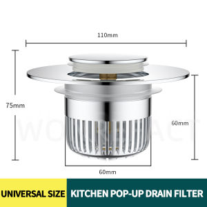 Kitchen Sink Drain Filter Universal Pop-Up Quick Drain Plug Anti-Odor Anti-Insect Garbage Filter Plug