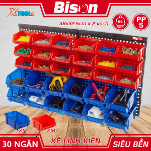 Giá đựng linh kiện treo tường BISON 30 ngăn bộ kệ bảng pegboard đựng đồ nghề nhựa PP tháo lắp kèm vít bắt tường