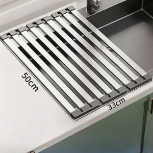Stainless Steel Kitchen Sink Drain Rack Sink Bowl and Dish Storage Rack Foldable and Retractable Drain Basket
