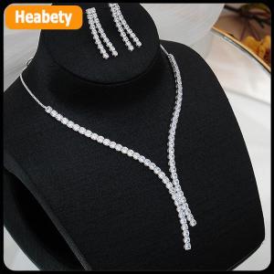 【2-3 days delivery】 2Pcs Simple Geometric Zircon Necklace Earrings Kit For Women Wedding Bride Jewelry Set Accessories Gift