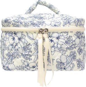 PAZIMIIK Quilted Makeup Bag Large Travel Zipper Soft Cosmetic Case for Women Girls Make UpFlower White