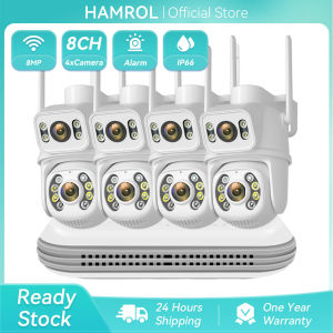 Hamrol 4CH NVR 8MP IP Camera Dual Lens Dual Screen WiFi Camera Outdoor Waterproof Full Color Night Vision CCTV Surveillance Kit