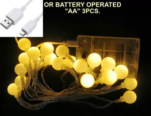 20 LED Globe String Lights Ball Christmas Lights Indoor/Outdoor Decorative Light USB POWER or AAx3 Battery operated 3meters Warm White Light - for Patio Garden Party Xmas Tree Wedding Decoration