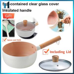 【Homelements】หม้อตุ๋นแบบไม่ติดพร้อมฝาปิดหม้อตุ๋นกับปากเทและด้ามไม้ซุปก๋วยเตี๋ยวซุปนมร้อน（แจกช้อนและเศษผ้า）