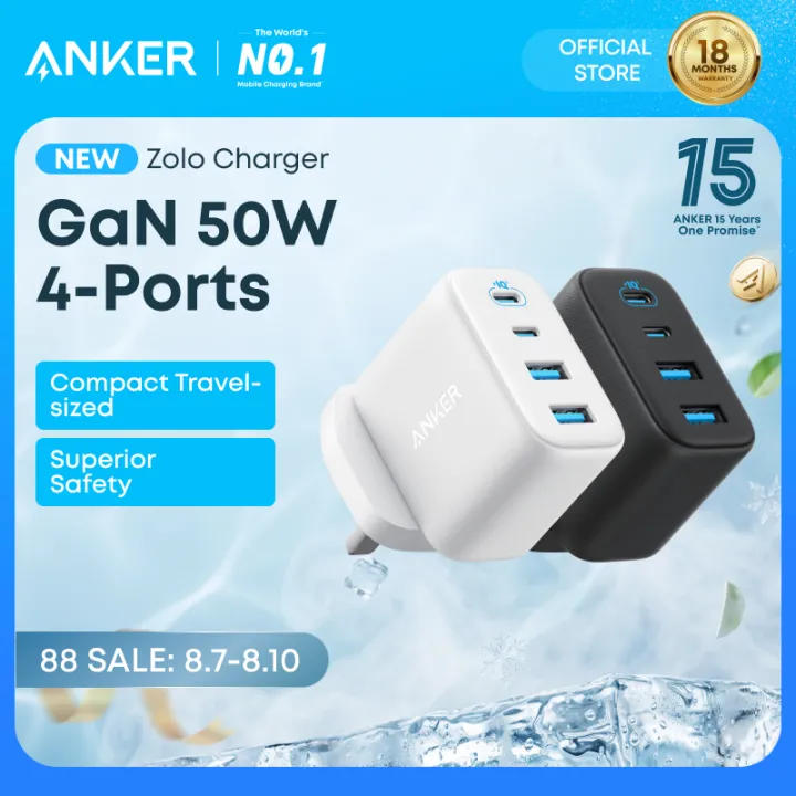 【New Arrival】Anker Zolo USB C Charger Block, 4-Port Wall Adapter with 50W Max Output, 2 USB-C and 2 USB-A, Compact and Stable Design, for iPhone 17/16 Series,