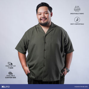 XLUNO Kemeja Bowling Kevin Olive Bigsize