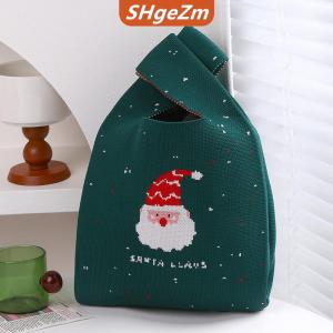 [COD] SHgeZm Giáng sinh đan Túi xách phụ nữ nút cổ tay túi nhỏ giản dị Tote Túi cô gái tái sử dụng Túi mua sắm năm mới Xmas Túi Quà Tặng