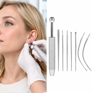 FUNG MALL 6/8/10/12pcs Stainless Steel Piercing Taper Tool Professional Earring Applicator Puncture Connecting Pin Piercing Accessory Earring Tool Dermal Piercing Tool Ear Piercing