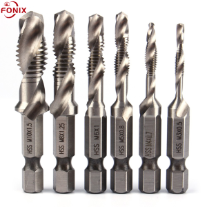 FONIX 6pcs M3-M10 Screw Tap Drill Bits Hss drill and Tap Bits 1/4 Hex Shank Metric Combination Bit High Speed Steel