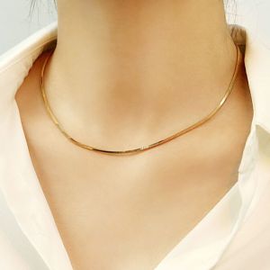 Châu Âu & phong cách Mỹ Dây chuyền kiểu da rắn Vòng Cổ S925 Sterling Silver Thick-Plated 18K Vàng Cô Gái dễ phối đồ Ins Chuỗi vòng xương đòn Ánh Sáng Sang Trọng