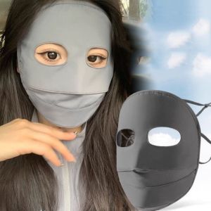 WENTIVV Full Face Ice Silk Solid Color Sunscreen Face Scarf Face Cover Elastic UV Protection Face Gini Women/Girls