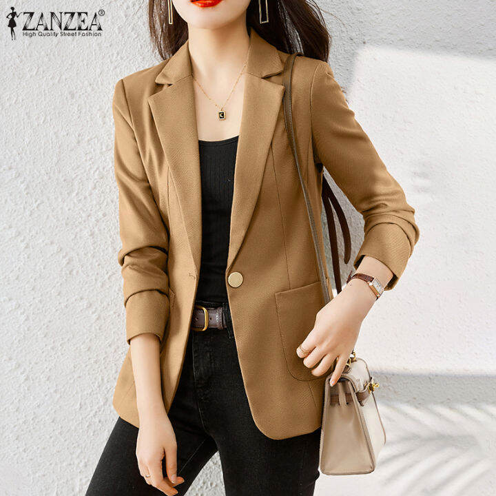 HijabFab ZANZEA Korean Style Womens Formal Office Full Sleeve Lapel ...