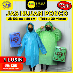 BISA COD 12PCS Jas Hujan Plastik LDPE Ponco Tebal Murah / Export Quality