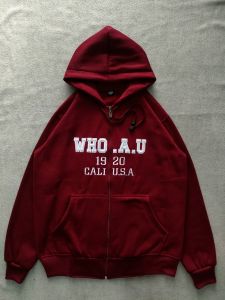 Hoddie pria Sweater hoodie Tulisan Bordir pria wanita Jaket Sweater Hoodie Zipper Who full tag & lebel warna Hitam