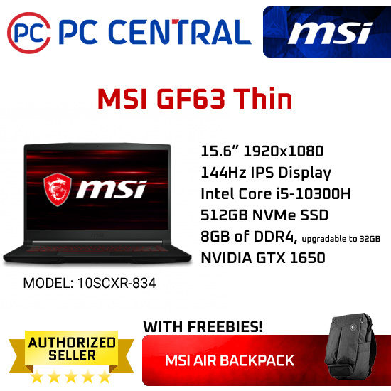 MSI GF63 Thin (10SCXR-834) Intel i5 10th Gen 8gb RAM 512gb SSD