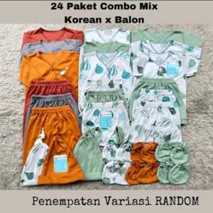 Paket Komplit Combo Mix Korean balon Perlengkapan Baju Bayi Baru lahir/Newborn SNI Promo 8.8