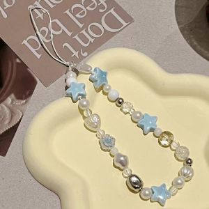 GADGET FUSION cute fashion mobile phone lanyard 2024 anti-lost chain with cute blue star mobile phone chain cute knot mobile phone bracelet accessories suitable for all types of mobile phones