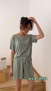 冰爽冰小莫皇后套装女夏季薄款纯色冰丝短袖短裤女士家居服两件套