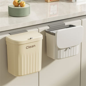 Homen Kitchen Trash Can Household Plastic Flip Top Wall Mounted Trash Can Bathroom Bathroom Crevice Wall Hanging Storage Pressure Ring Garbage Bin