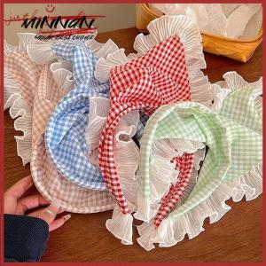 [minnan] ที่คาดผมแฟชั่นผ้าโพกศีรษะสามเหลี่ยมลายสก๊อตลูกไม้หรูหราสำหรับผู้หญิงเด็กผู้หญิงที่คาดผมอารมณ์หวานเครื่องประดับผม