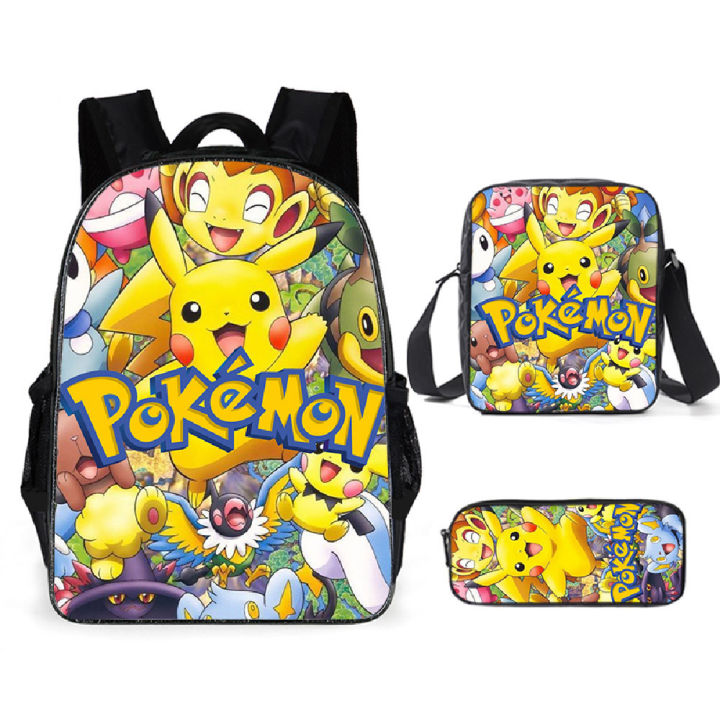 Children s bag 3 piece set 16inches Pokemon SchoolBag Pikachu School Backpack Boys Cartoon Pencil Case Kawaii Anime School Bag High Quality Kids Gifts Customized products Lazada