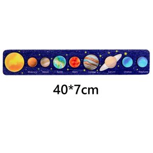 【40*7*0.8 CM】Montessori Solar System Puzzle Toy for Children Boy Girl Wooden Planets Jigsaw Board Game Toy Astronomy Educational Learning Toy Planets-Board