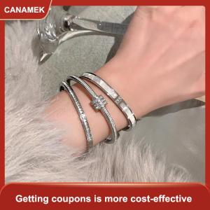 【CANAMEK 】 Light Luxury High-End Micro-Inlaid Full Diamond Bracelet Female Fashion Simple Titanium Steel Non-Fade Bracelet All-Match