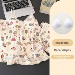 Piyama Baju Tidur Wanita BS-9963 9964 Sleepwear Tank Top Celana Panjang Pendek Set 2IN1 3IN1