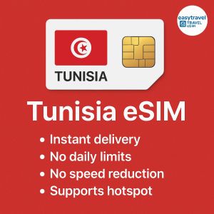 Tunisia eSIM | High Speed Data | Supports Hotspot | 30Days | 3-20GB | Email Delivery