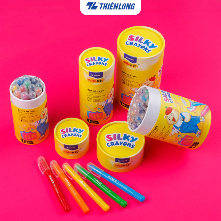 Bút sáp lụa vặn Silky Crayons Thiên Long Colokit - 12/24 màu, chất sáp lụa mềm mướt vượt trội, khô nhanh không lem tay
