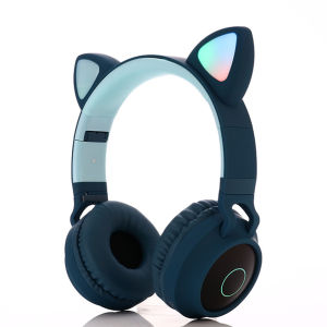 Wireless Bluetooth5.0 Headphone Over the Cat Ear Headphone Stereo Headset Noise Reduction Headphone Foldable Earphone Colorful Light Kids Cute Headset