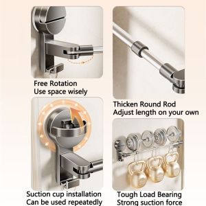 DSFDF แบบยืดหดได้ ที่แขวนผ้าเช็ดตัวแบบดูด ไม่ต้องเจาะ ติดผนัง ราวแขวนผ้าแบบดูด แข็งแรง ป้องกันการตก ชั้นวางผ้าขนหนูในห้องน้ำ ห้องน้ำ