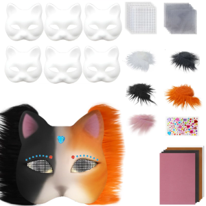 Cats Mask Halloween Party Mask Hand-Painted Cats Mask with Plush Fabric Blank Mask Animal Mask Animal Mask Kits