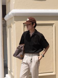 CU " VERTi Ribbed Shirt " - Off-White / Black เสื้อเชิ๊ตทรงโอเวอร์ไซซ์ oversize ฮาวาย แขนสั้น