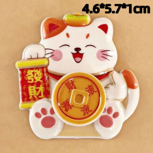 Chinese New Year Fridge Magnet God of Wealth Lucky Cat Resin Refrigerator Decoration Home Festival Ornament