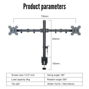 Dual Monitor Mount - Adjustable Monitor Desk Stand Mounting Base for 13-27" Computer Screens