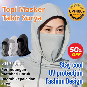 Topeng Pelindung Matahari Kain Sutra Dingin + Topi Sepeda Penutup Wajah & Leher Anti UV Udara Lancar Topi Outdoor Mancing & Mengemudi