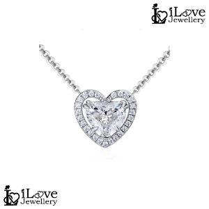 iLove Jewellery 925 Sterling Silver 18K White Gold Plated 1.0ct Heart Cut Pendant Cubic Zirconia Necklace Diamond Gift for Women Fashion ILN014