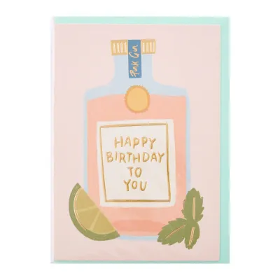 Raspberry Blossom Happy Birthday to you Pink Gin Birthday Card