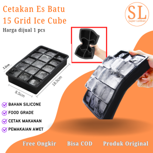 Cetakan Es Batu 15 Lubang Model Kotak Kristal / Tempat Bikin Es Batu Silikon Karet Anti Pecah